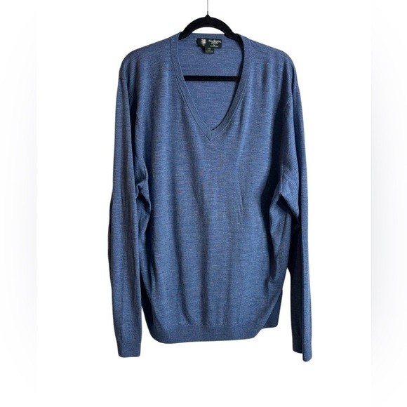 Brooks Brothers V Neck Sweater Blue Brookstech Saxxon Wool Men’s XXL - Picture 1 of 10